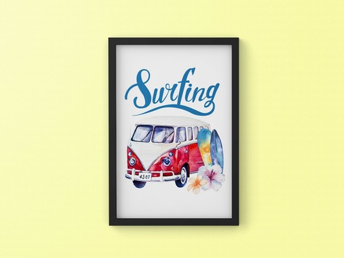 Surfing campervan poster - surfing,